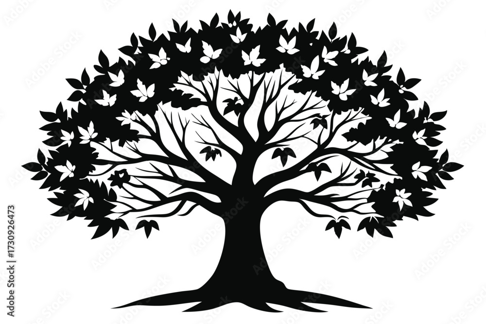 Fototapeta premium Silhouette Illustration of a Full Tree with Leaves and Bare Branches Design