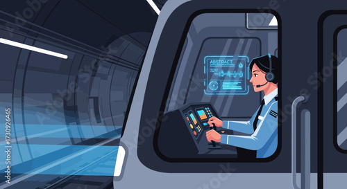 Subway Conductor Managing the Transit Journey Through Underground Tunnel