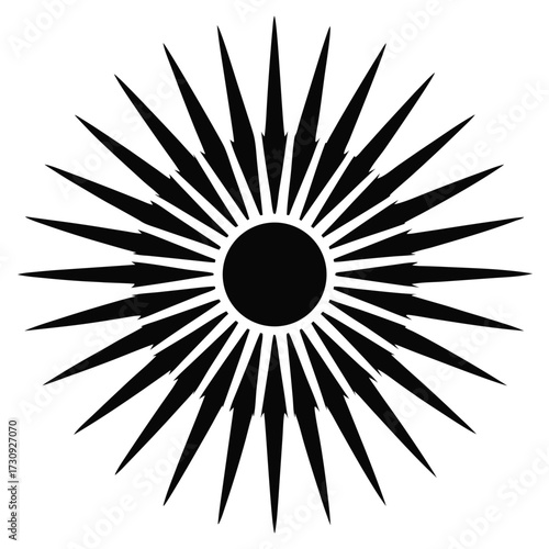 Abstract Sunburst Circular Design with Sharp Rays Emanating from a Central Dot