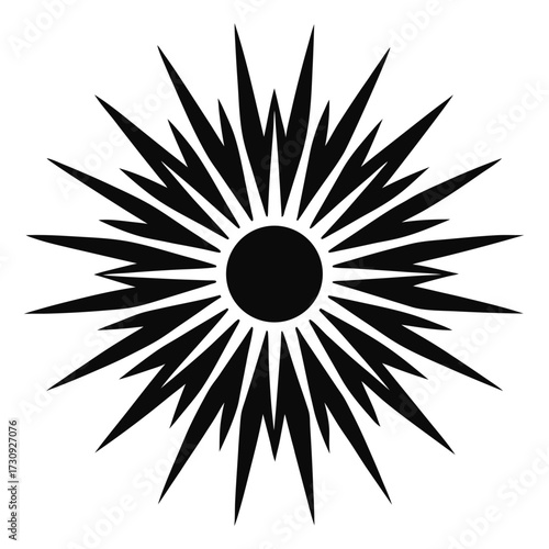 Black Sunburst Pattern Radial Design with Sharp Pointed Rays Emanating from Central Circle