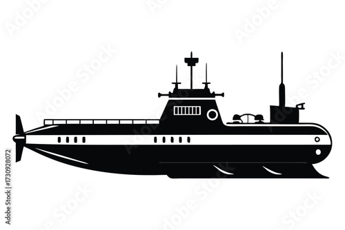 Silhouette of a Classic Submarine Design with Distinct Features and Side Profile View