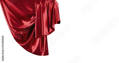 Fotografie red silky satin draped curtain, transparent background