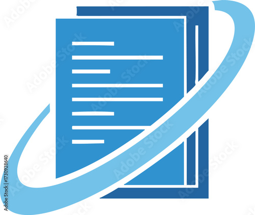 Vector art of digital document with orbiting swoosh graphic