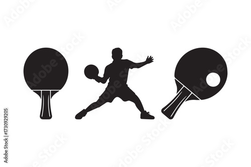 Table tennis player silhouette with paddles