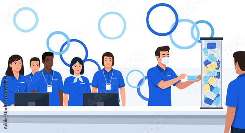 Diverse team of customer service representatives providing face masks during pandemic