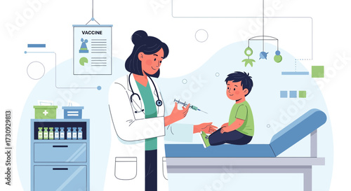 Doctor administering vaccine to child immunization healthcare medical checkup treatment