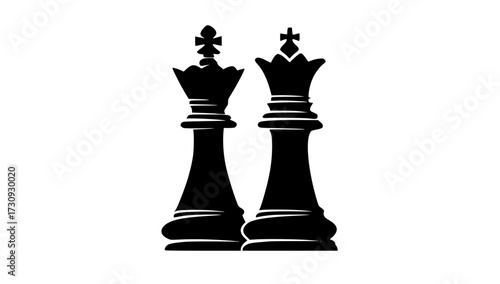 a black and white silhouette of two chess piecesblack, chess, chessboard, crown, icon, illustration, king, profile, white 