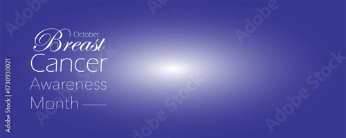 A Blue background with glowing white center and text for Breast Cancer Awareness Month in October. A minimal campaign poster design for health, charity, and awareness promotions.