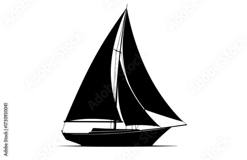 a black and white silhouette of a sailboat with two sailsblack, boat, float, illustration, profile, sail, sailboat, sea, vessel 