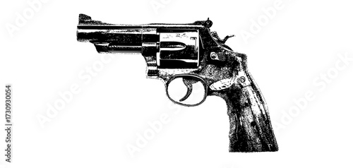 a black and white drawing of a revolvergun, handgun, toy gun, weapon 