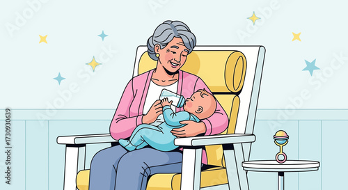 Grandmother lovingly feeds her grandchild: A tender moment of family care and bonding
