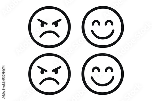 Four simple emoticons expressing different emotions in a clear, minimalistic design