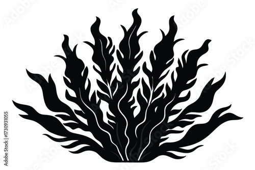 Black Silhouette of Stylized Seaweed or Underwater Plant Vector Illustration Art