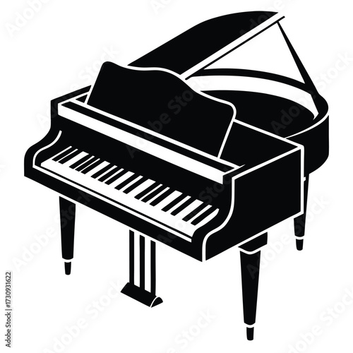 Elegant Black and White Silhouette of a Grand Piano with Music Stand Visible