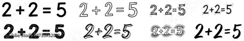 Set of Hand Drawn 2+2=5 Equation Illustrations