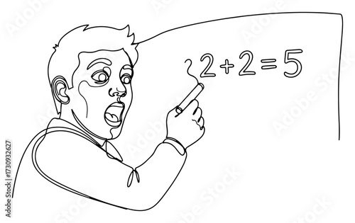 Man Pointing at 2 Plus 2 Equals 5 Wrong Equation