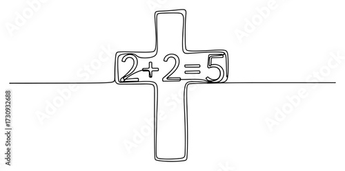 Cross with 2 Plus 2 Equals 5 Minimal Line Art Vector