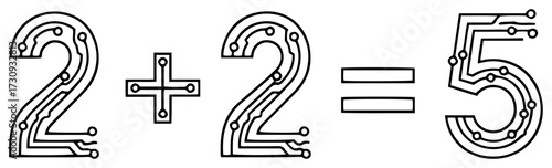 Tech Circuit 2 Plus 2 Equals 5 Digital Numbers Vector