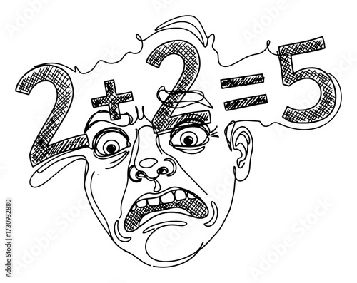 Screaming Head with 2 Plus 2 Equals 5 Stress Illustration