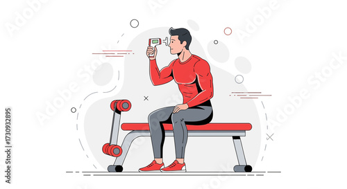 Man checking his temperature at the gym after workout routine for health checkup