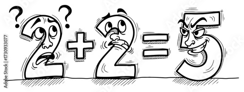 Anthropomorphic Numbers Depicting a 2+2=5 Fallacy