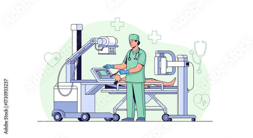 Medical professional performing x-ray scan on a patient with modern equipment in hospital diagnosis