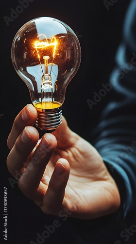 Businessman Holding Lightbulb Signifying Bright Ideas and Innovation