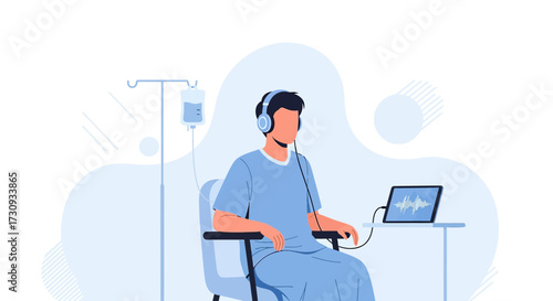 Patient recovery with music therapy hospital illustration vector design concept