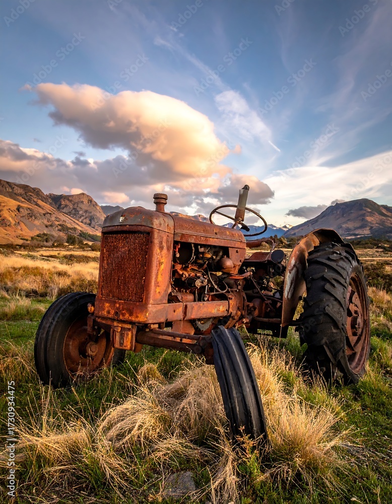 Obraz premium Old rusty tractor in a field