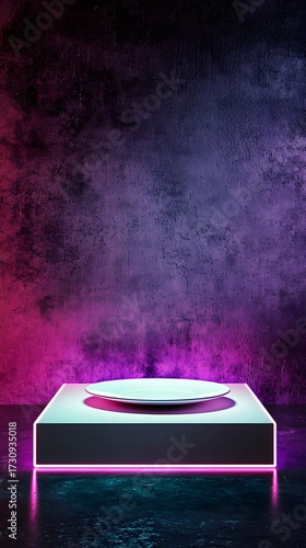 Modern Neon Display Pedestal Platform with Artistic Plate Design