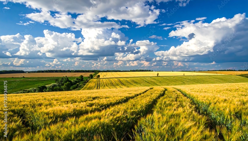 Fototapeta premium Golden field under a dramatic sky