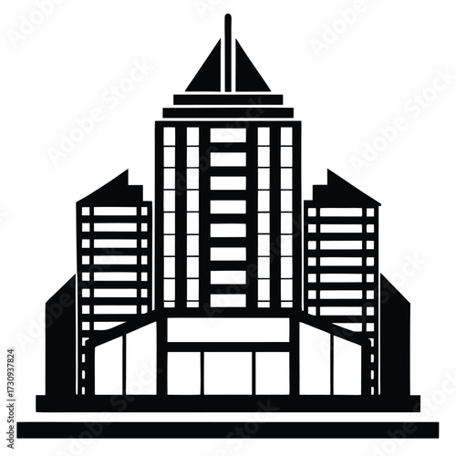 Silhouette Image of Black MultiStory Building with Pyramid Top and Side Wings