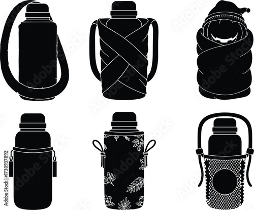 Water bottle covers, fabric sleeves, mesh holders, cozy wraps, floral patterns, carrying straps, insulated designs, reusable eco style, creative accessories, hydration
