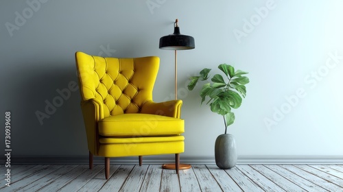 Bright Yellow Wingback Chair in Modern Interior Design.