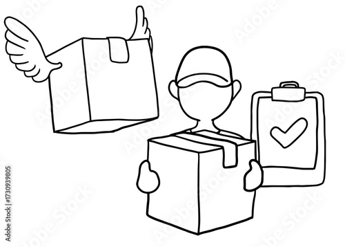 Man delivering package, express parcel service, mail delivery.
