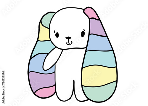 Cute bunny with colorful ears, image for baby's room, baby decoration