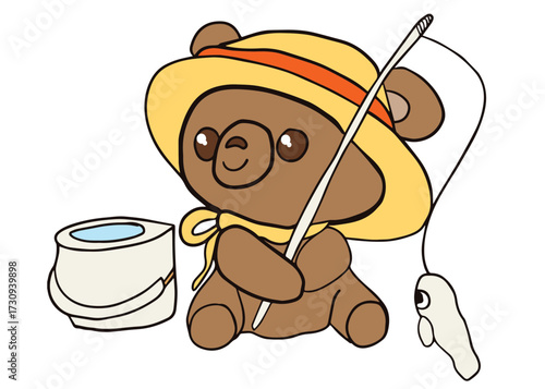 teddy bear,  Cute little bear fishing, wrapping paper for baby, nursery decoration