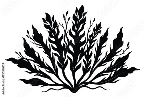 Black silhouette of seaweed, leafy aquatic plant with long leaves, simple vector graphic