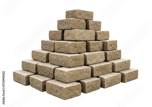 Pyramid of tan cobblestones isolated on transparent background, construction material for landscaping and paving projects