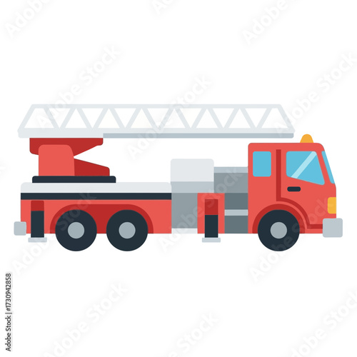 Red fire truck with ladder on white background vector illustration.