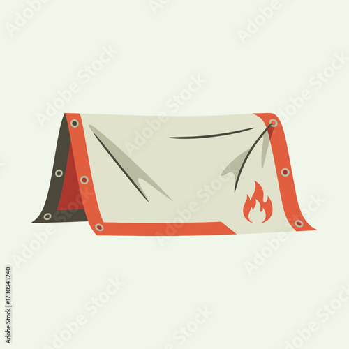 Illustration of a tent with a flame symbol isolated on a light background.