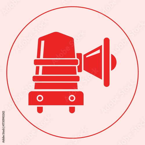 Red emergency siren icon inside a circle on a light red background.
