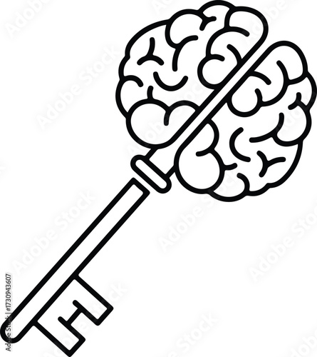 Silhouette brain key unlocking ideas and knowledge vector illustration