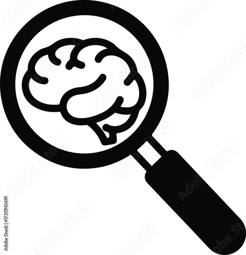 Silhouette brain under magnifying glass research analysis vector illustration