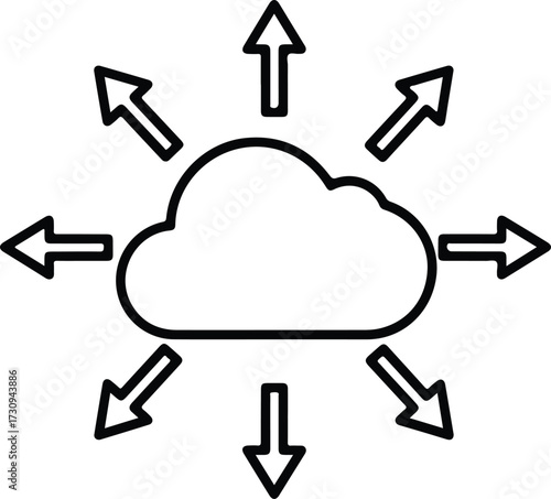 Silhouette cloud with arrows pointing outward data transfer vector illustration