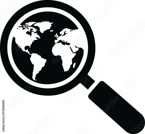 Silhouette world map under magnifying glass searching concept vector illustration