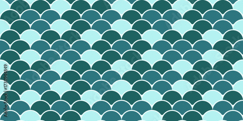 Serene teal and aqua scales pattern.  Perfect for backgrounds, textiles, or website design.  Evokes tranquility, water, and nature.  A stylish, repeating motif for a calming aesthetic.
