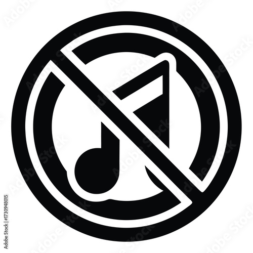 Do Not Play Music Symbol in Bold Black Circle with Diagonal Line
