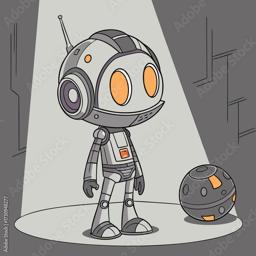 A cute cartoon robot character with a metal finish is an iconic symbol of future technology and business communication