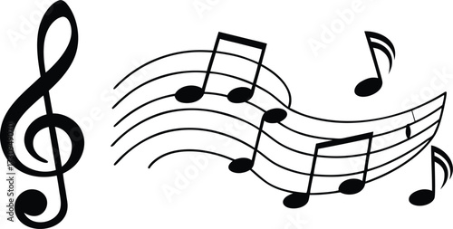Clean music notes and clef symbol set
